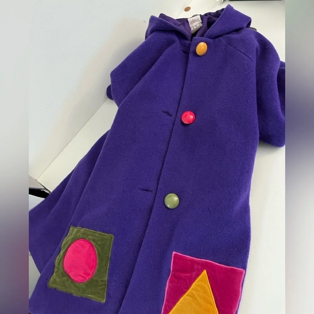 Vibrant Purple Kids Cape with Geometric Accents Size 5